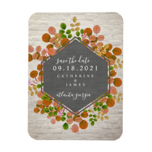 Ímã Autumn Botanic Brick Casamento Salvar A Data