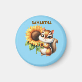 Imã  Autumn Chipmunk with Sunflower | Cute Animal 