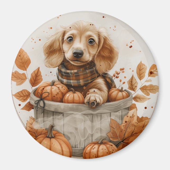 Imã Autumn Dachshund Dogs Pumpkin (Frente)