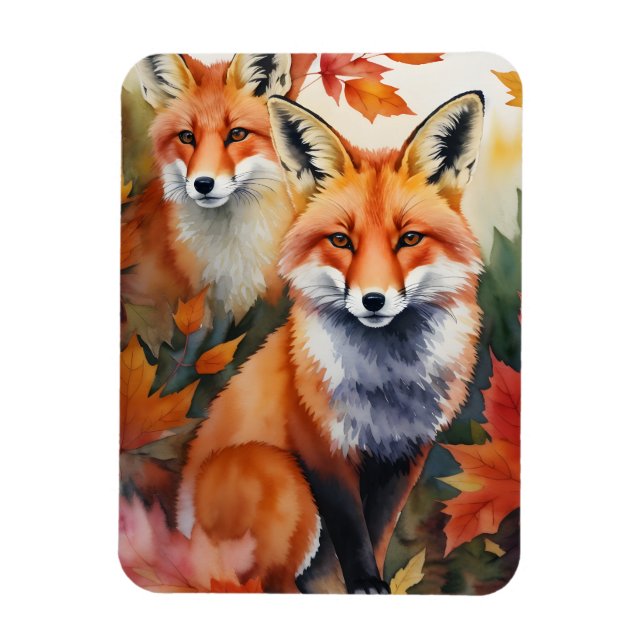Ímã Autumn Foxes Watercolor (Vertical)