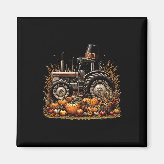 Imã Autumn Pumpkin Fall Trator de Ação de Graças Mulhe (Frente)