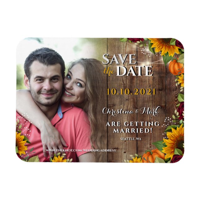 Ímã Autumn Pumpkin Rustic Rosa Sunflower Photo Magnet (Horizontal)