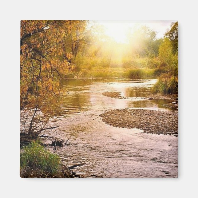 Imã Autumn River 2" Square Magnet (Frente)