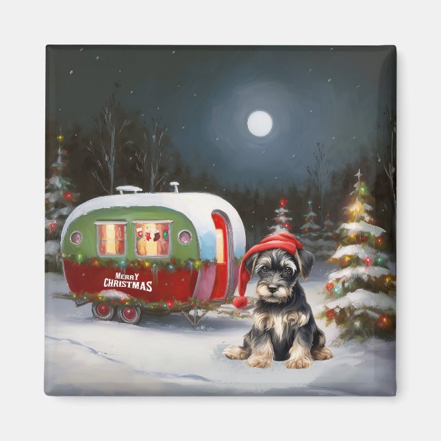 Imã Aventura de Natal da Caravana do Schnauzer de Inve (Frente)