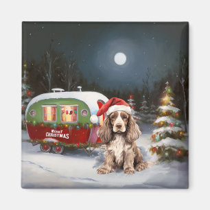 Imã Aventura de Natal do Winter Cocker Spaniel Caravan