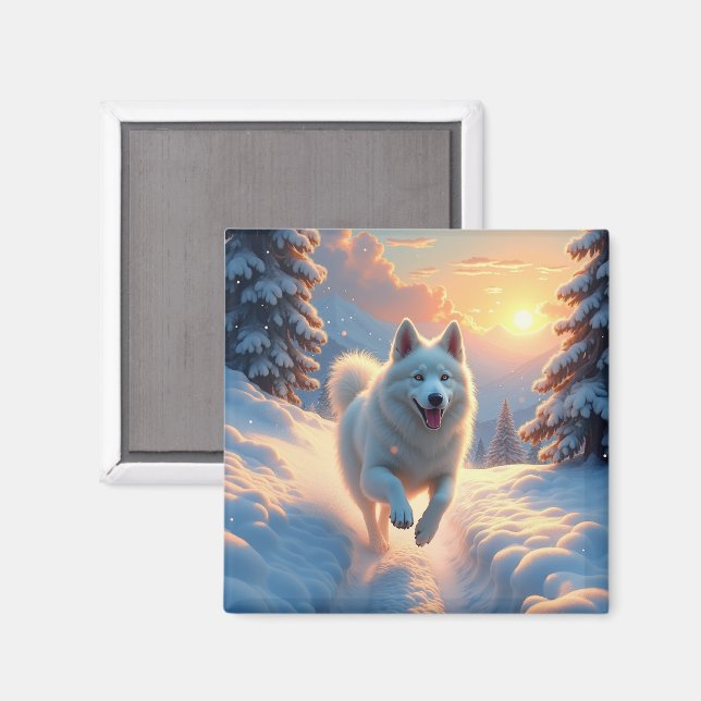 Imã Aventura de Natal na Montanha Nevada com Samoyed (Front/Back)