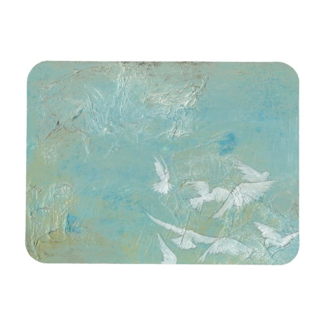 Ímã Aves Brancas Voando Através Do Céu Azul (Horizontal)