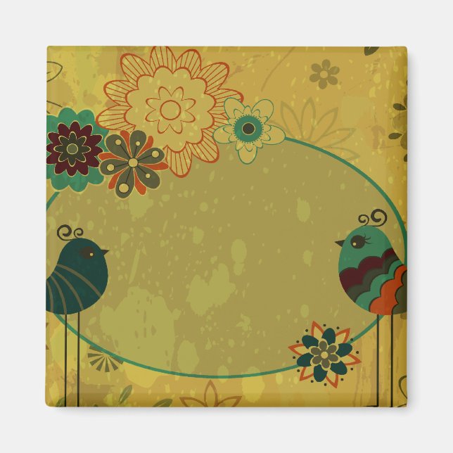 Imã aves de capoeira e design floral (Frente)