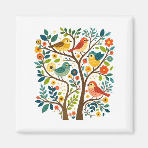 Imã Aves e Flores Arte Folclórica Escandinava