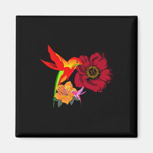 Imã Aves Hummingbird Alimentando-se de Flores Arte Grá