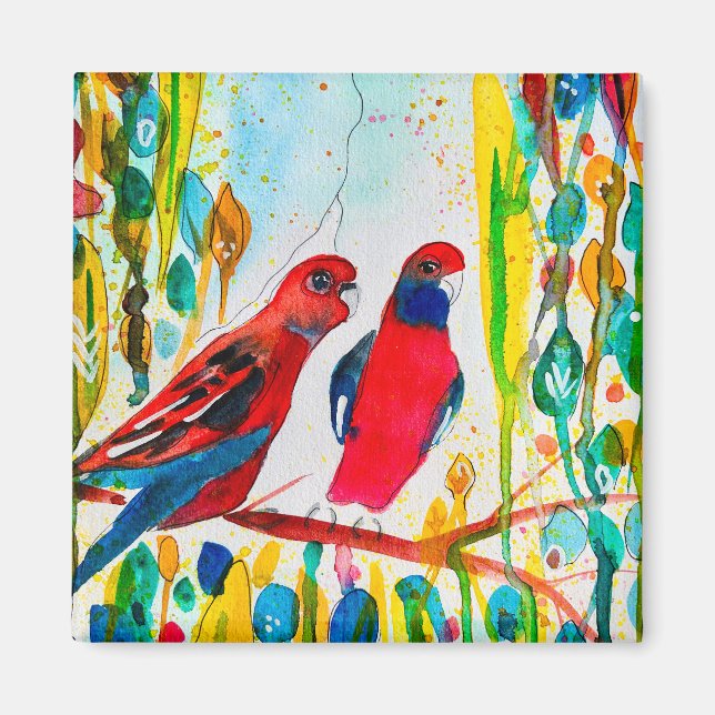 Imã Aves rosella na arte aquática das árvores (Frente)