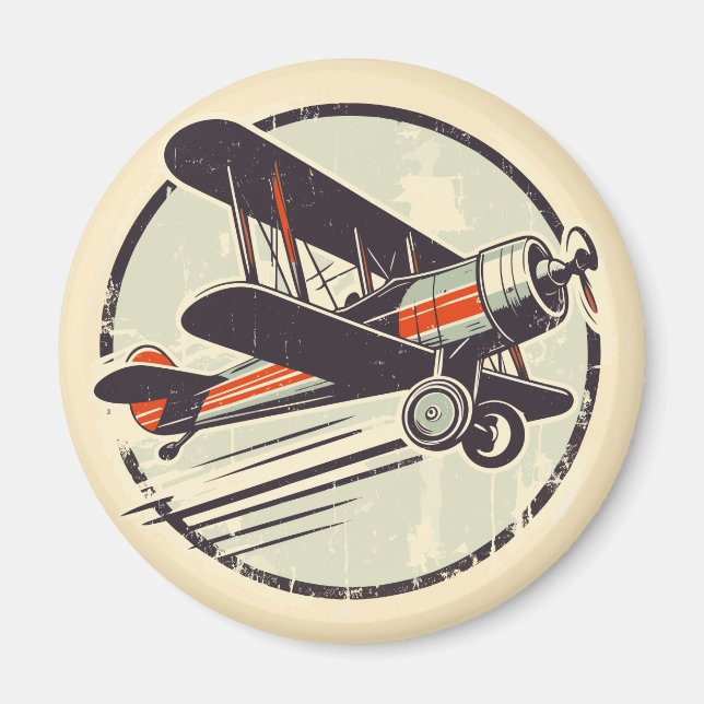 Imã Aviador Biplano Verde e Vermelho Vintage (Frente)