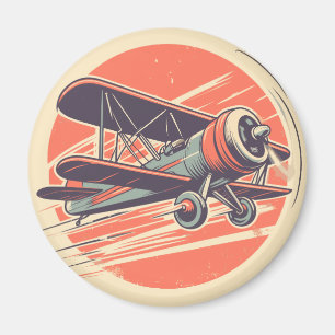 Imã Aviador Vintage Green and Orange Biplane