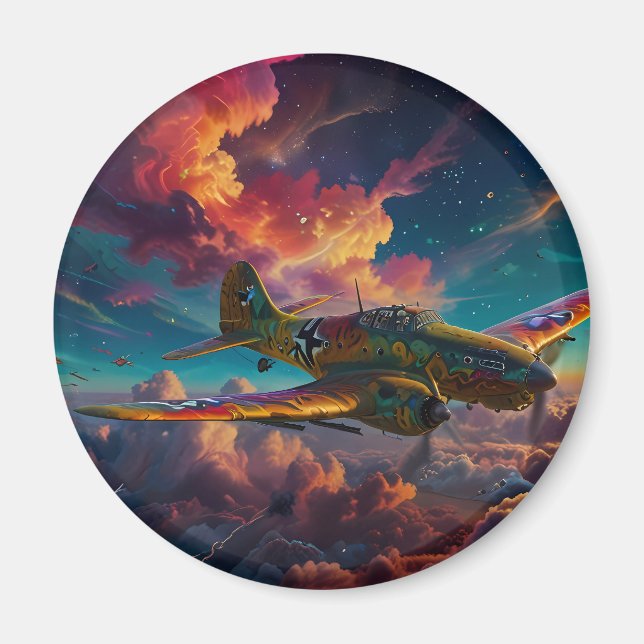 Imã Avião giro em nuvens coloridas (Frente)