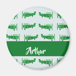 Imã Aviões voadores verdes em azul