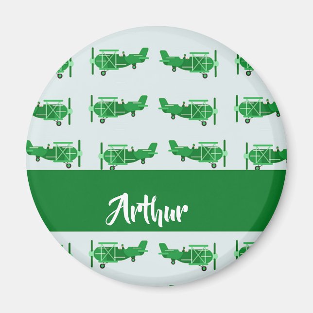 Imã Aviões voadores verdes em azul (Frente)