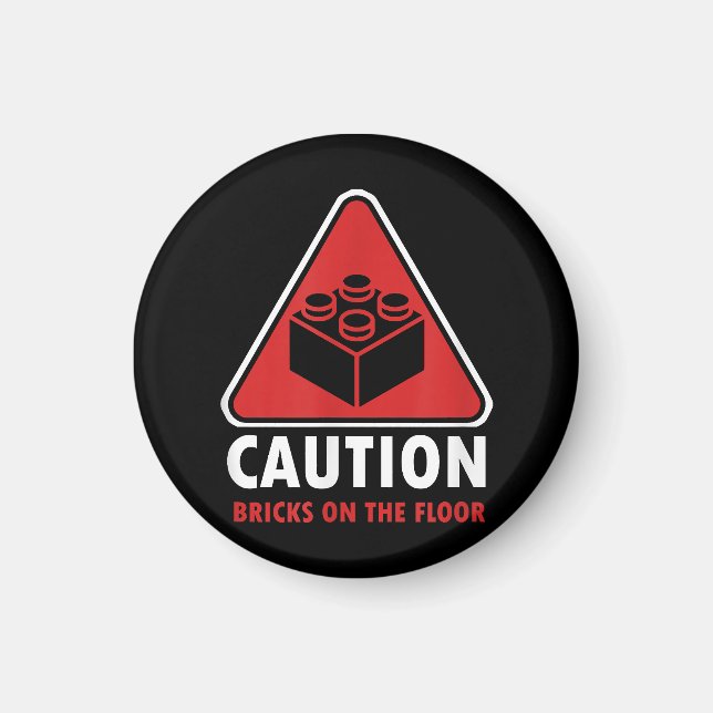 Imã Aviso Engraçado Cuidado Blocos De Construção Tijol (Frente)