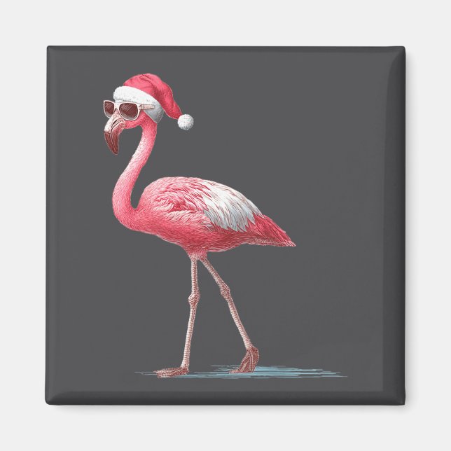Imã Awesome Cool Flamingo With Christmas Hat And Sungl (Frente)