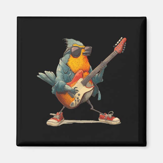 Imã Awesome Robin Bird With Electric Guitar For Boys A (Frente)