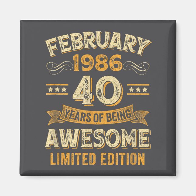 Imã Awesome Vintage February 1986 40th Birthday  (Frente)