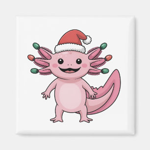 Imã Axolote engraçado de Natal com chapéu de Papai Noe