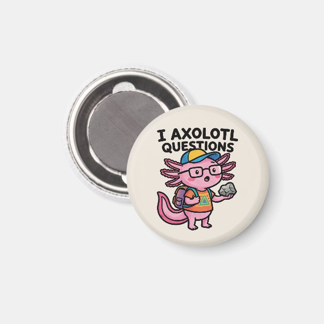 Imã Axolote Nerd Sarcástico Eu Faço Perguntas de Axolo (Front/Back)