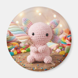 Imã Axolote Rosa Crochê Doce Pastel 