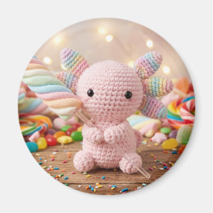 Imã Axolote Rosa Crochê Doce Pastel