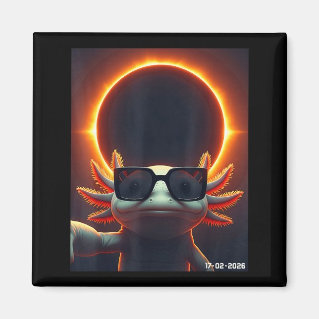 Imã Axolote Tirando Selfie Eclipse Solar 2026 Vestindo (Frente)