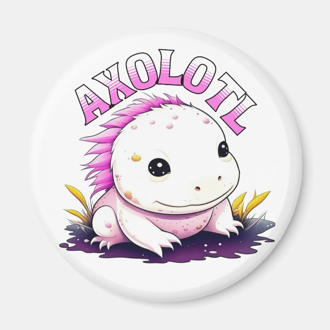 Imã Axolotl branco e rosa (Frente)