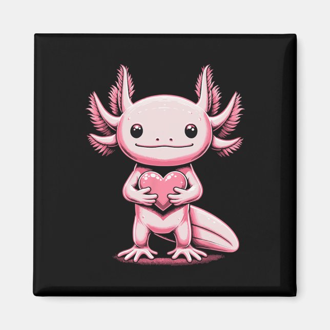 Imã Axolotl Holding Heart Valentine's Day Cute Valenti (Frente)
