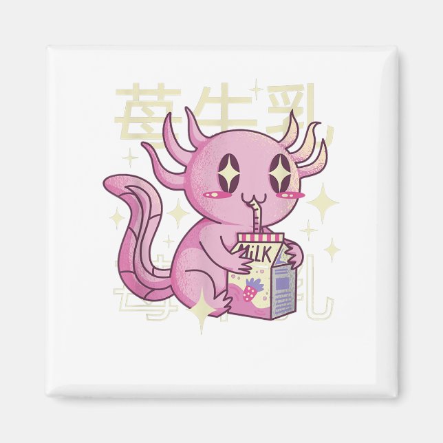 Imã Axolotl Strawberry Milk Japão Estilo Japonês Kawai (Frente)