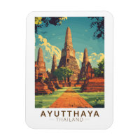 Ayutthaya Thailand Illustração Viagem Art Vintage