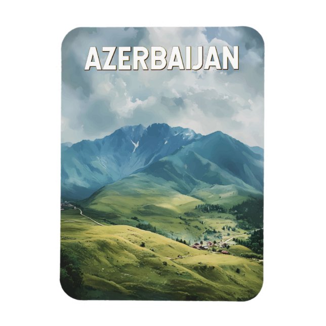 Ímã Azerbaijão Illustração Viagem Art Vintage (Vertical)