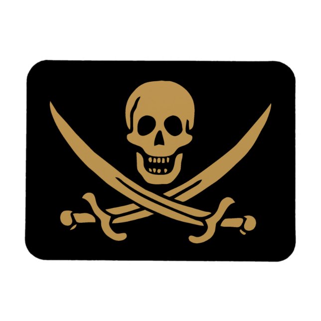 Ímã Aztec Dourado Crânio e Cutlass Pirata Calico Jack (Horizontal)