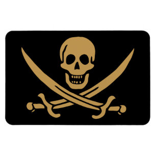 Ímã Aztec Dourado Crânio e Cutlass Pirata Calico Jack