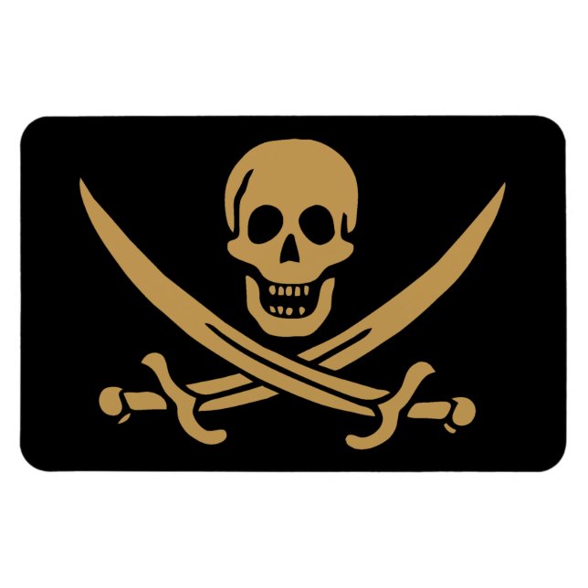 Ímã Aztec Dourado Crânio e Cutlass Pirata Calico Jack (Horizontal)