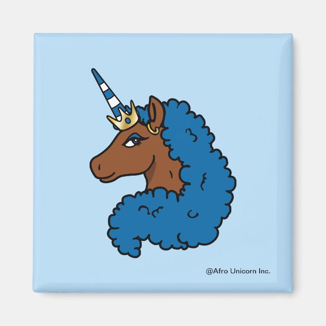 Imã Azul Afro Unicorn (Frente)