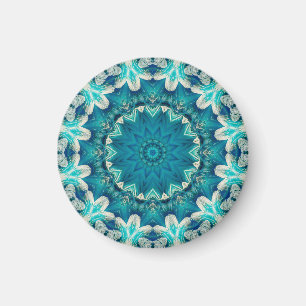 Imã Azul Aqua Mandala Rosette Retro Hippie