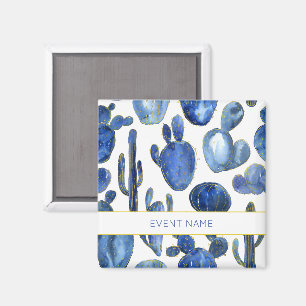Imã Azul Cactus Art Desert Chic Dourado EVENTO