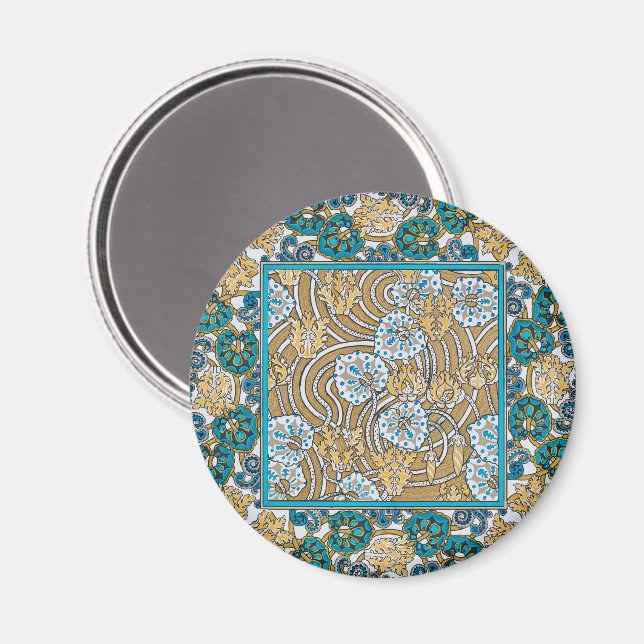 Imã azul ciclame arte nova flor botânica (Front/Back)
