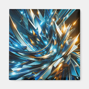 Imã Azul Dourado Futurista Abstrato Geométrico Metálic