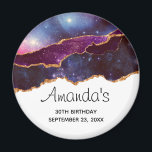 Imã Azul e Roxo Espaço e Estrelas Modernas Aniversário<br><div class="desc">Um imã de festa de aniversário (ou outro evento) com um desenho abstrato com camadas azuis e roxas com fitas de folha de ouro falsas entre si.</div>