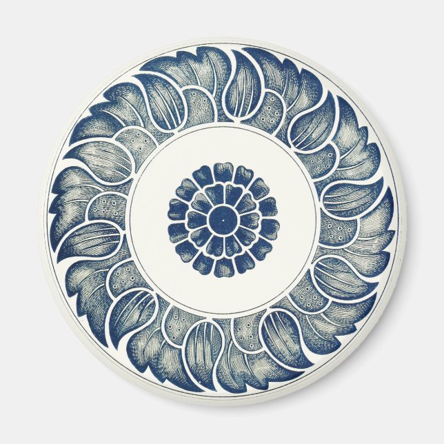 Imã Azul Floral Chinês Redondo (Frente)