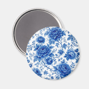 Imã Azul Fluido Flores Rosas Peônias Azul Cobalto Bran