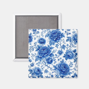 Imã Azul Fluido Flores Rosas Peônias Azul Cobalto Bran