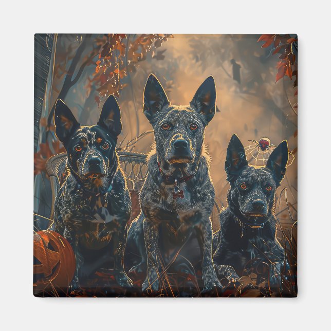 Imã Azul Heeler Halloween Noite Delight (Frente)