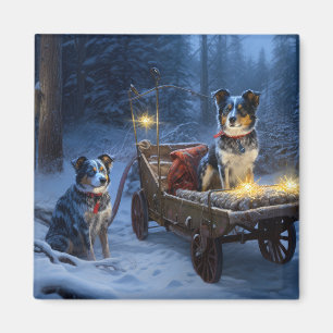Imã Azul Heeler Snowy Sleigh Decência de Natal