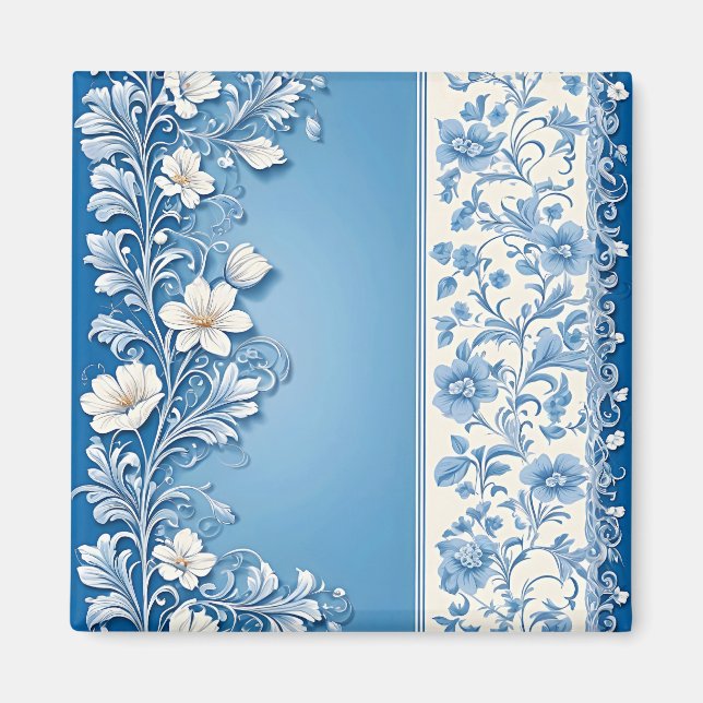 Imã Azul Padrão floral ornamentais (Frente)