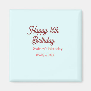 Imã Azul pastel vermelho feliz aniversário de 16 anos 